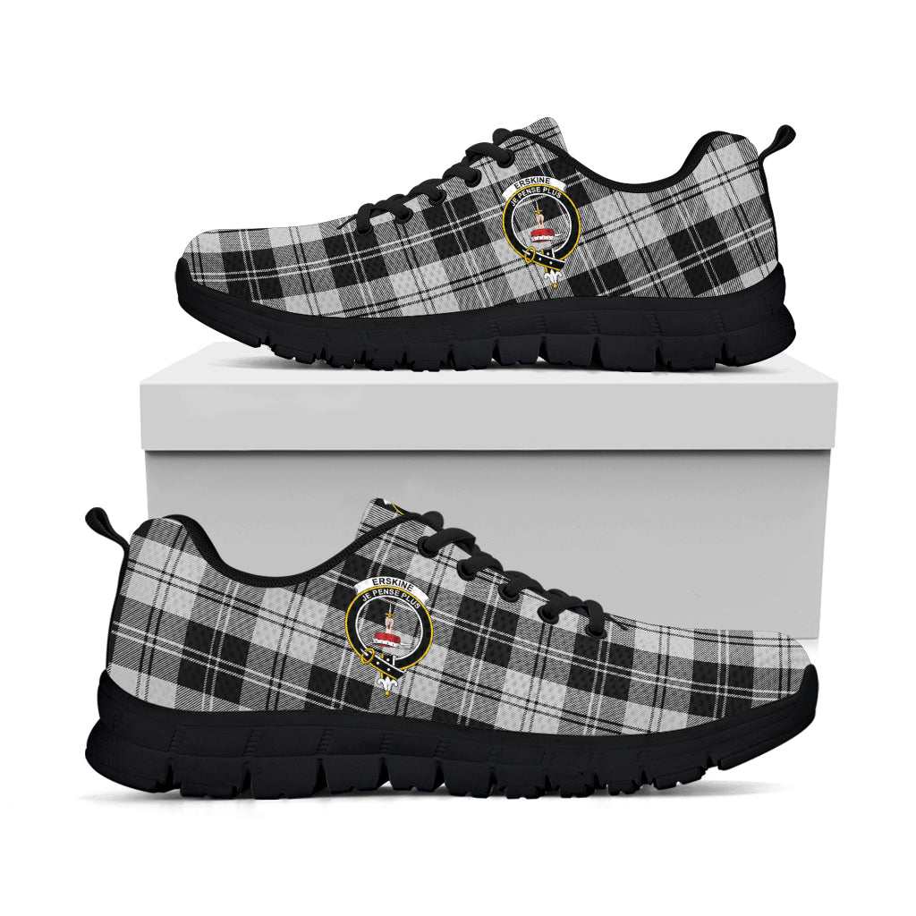 Erskine Black and White Tartan Sneakers with Family Crest - Tartan Vibes Clothing