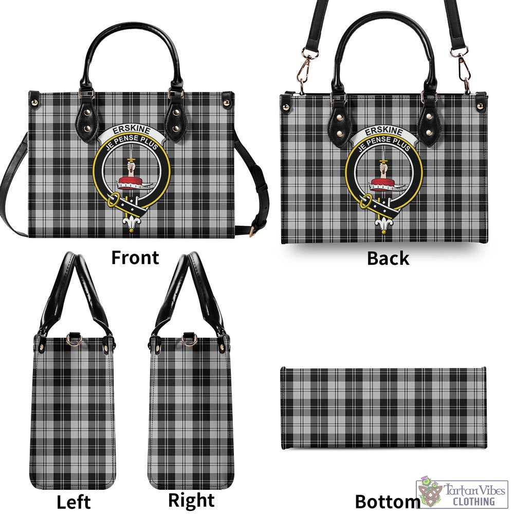 Tartan Vibes Clothing Erskine Black and White Tartan Luxury Leather Handbags with Family Crest