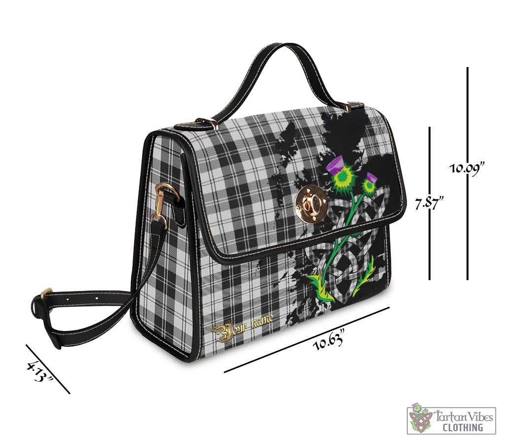 Tartan Vibes Clothing Erskine Black and White Tartan Waterproof Canvas Bag with Scotland Map and Thistle Celtic Accents