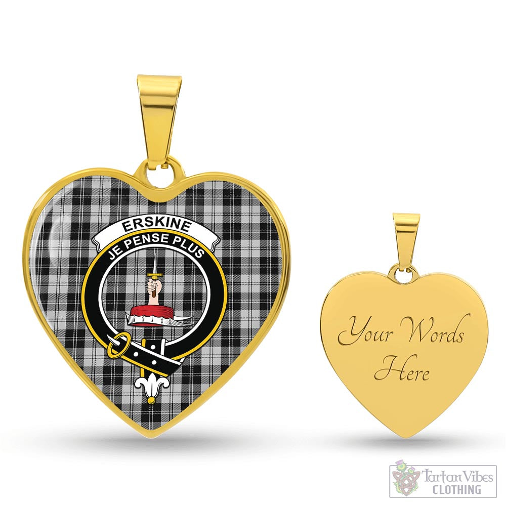 Tartan Vibes Clothing Erskine Black and White Tartan Heart Necklace with Family Crest