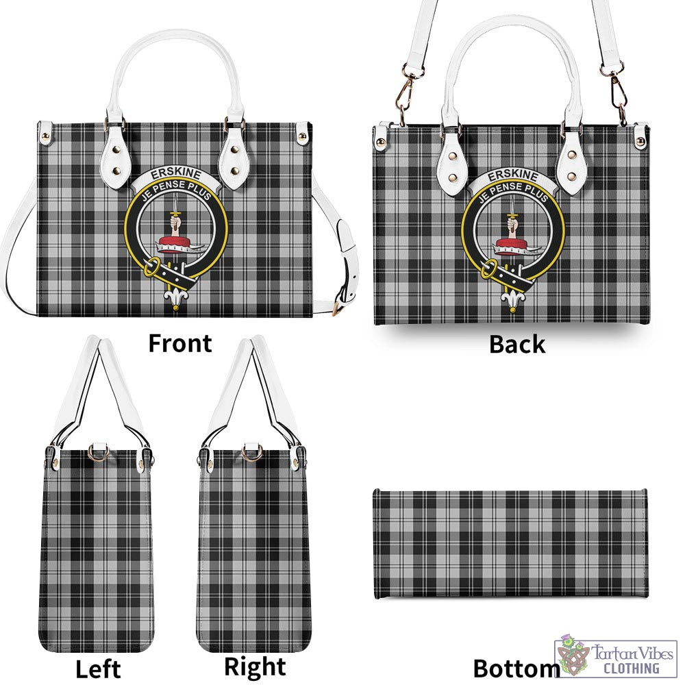 Tartan Vibes Clothing Erskine Black and White Tartan Luxury Leather Handbags with Family Crest