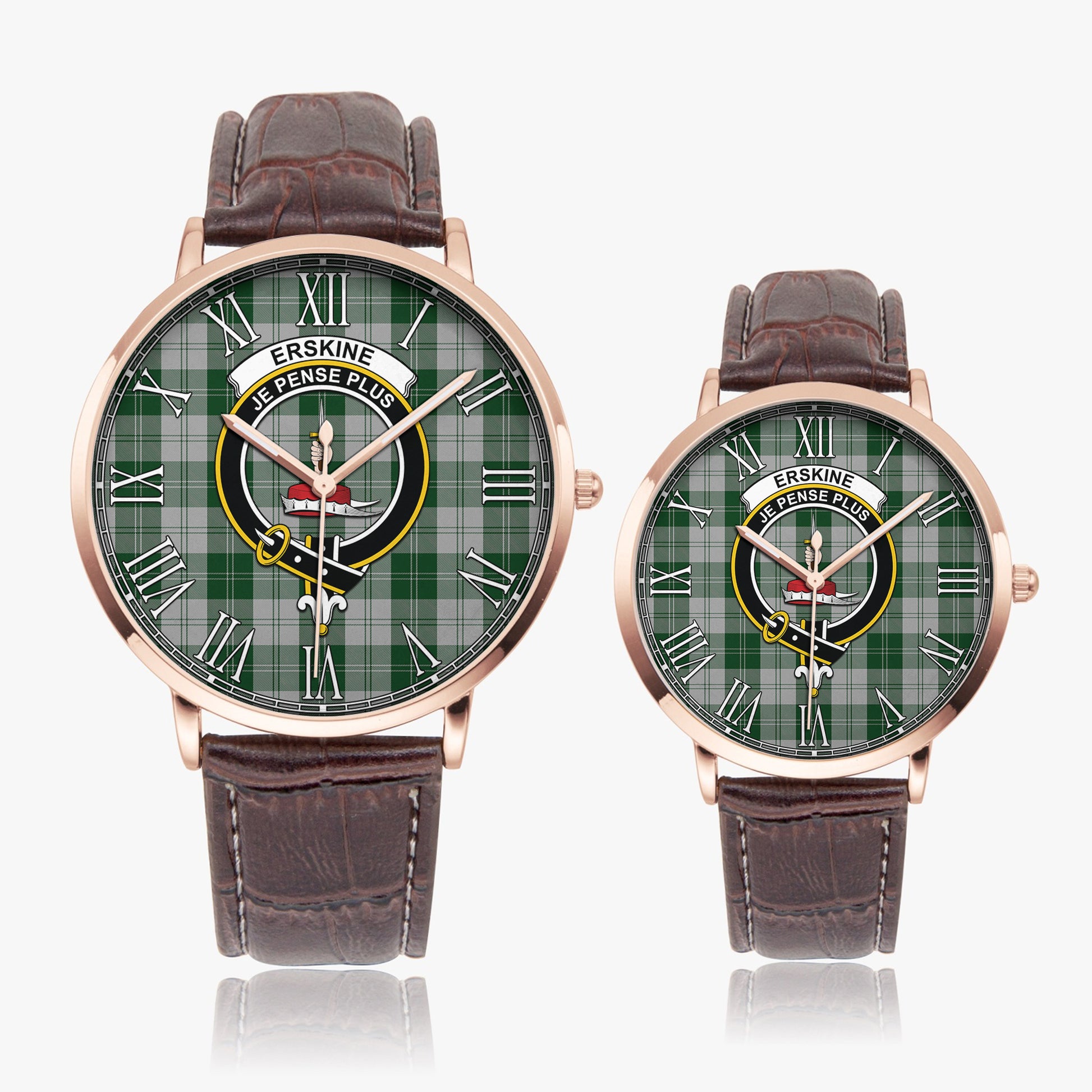 Erskine Green Tartan Family Crest Leather Strap Quartz Watch - Tartanvibesclothing