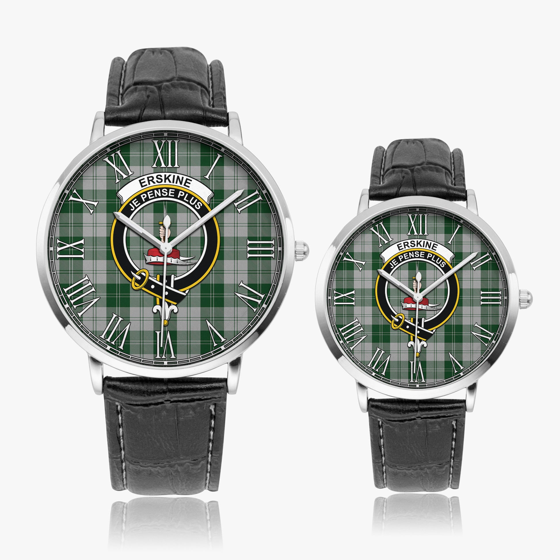 Erskine Green Tartan Family Crest Leather Strap Quartz Watch - Tartanvibesclothing