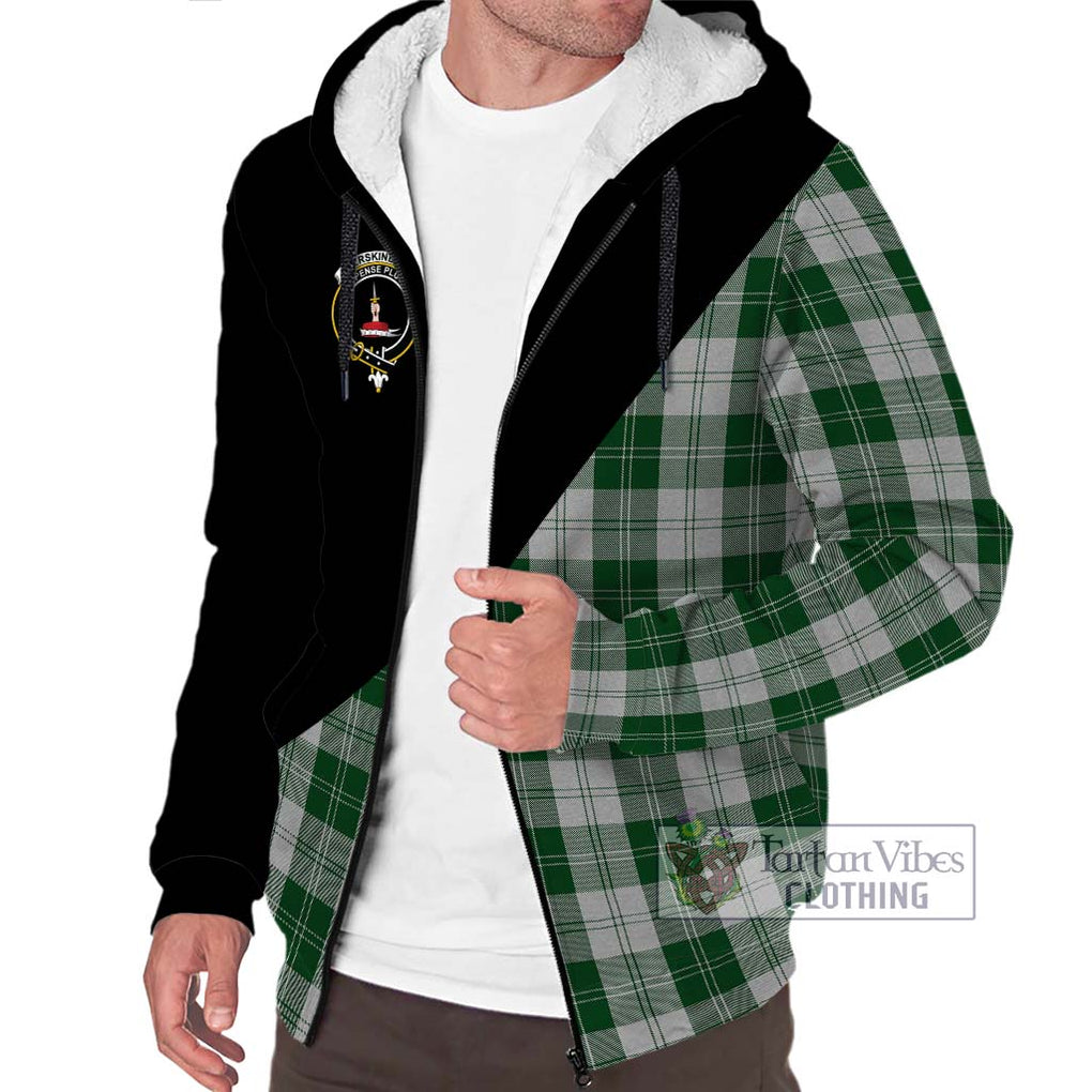 Erskine Green Tartan Sherpa Hoodie with Family Crest and Military Logo Style Unisex S - Tartanvibesclothing Shop