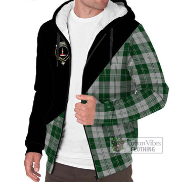 Erskine Green Tartan Sherpa Hoodie with Family Crest and Military Logo Style