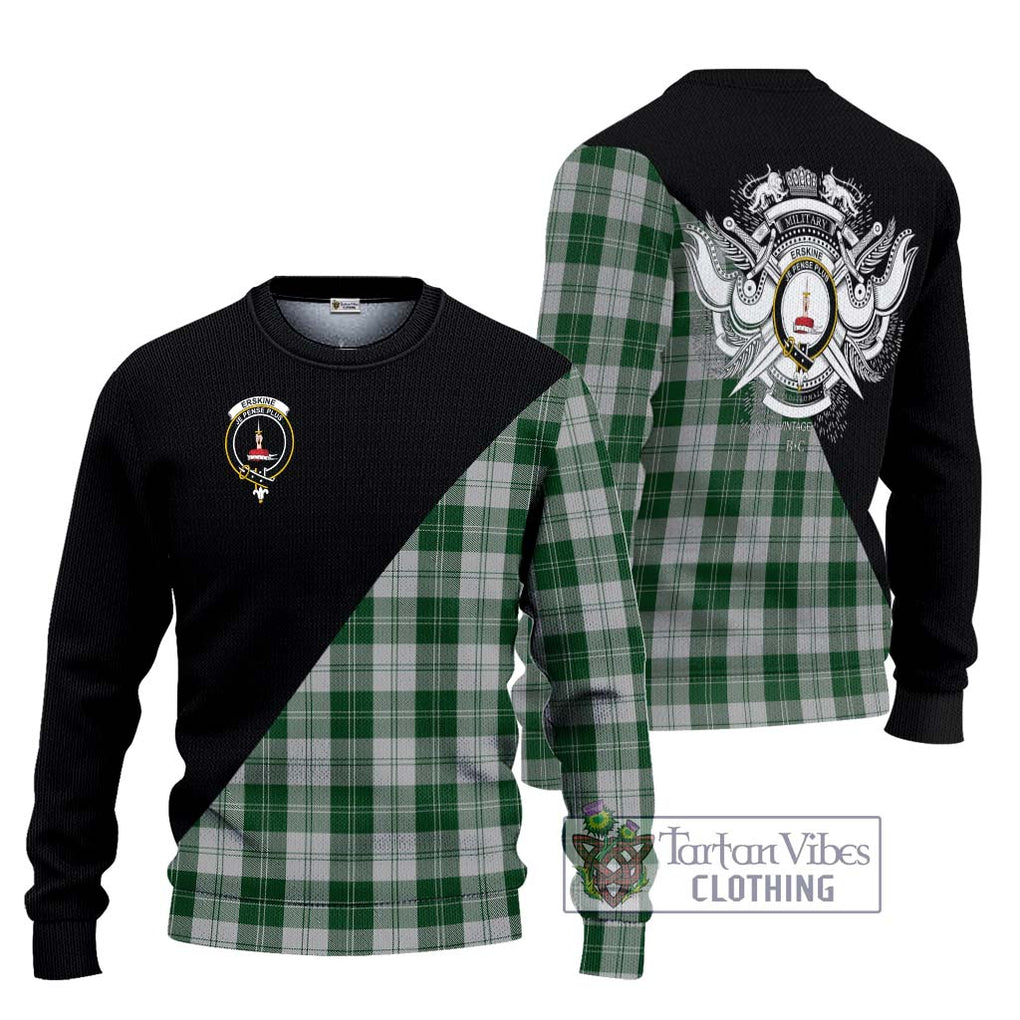 Erskine Green Tartan Knitted Sweater with Family Crest and Military Logo Style Unisex - Tartanvibesclothing Shop