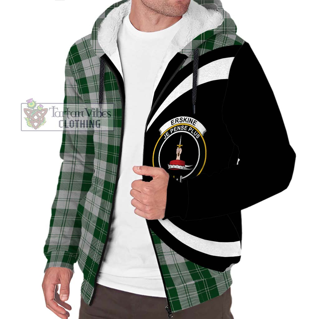 Erskine Green Tartan Sherpa Hoodie with Family Crest Circle Style Unisex S - Tartan Vibes Clothing