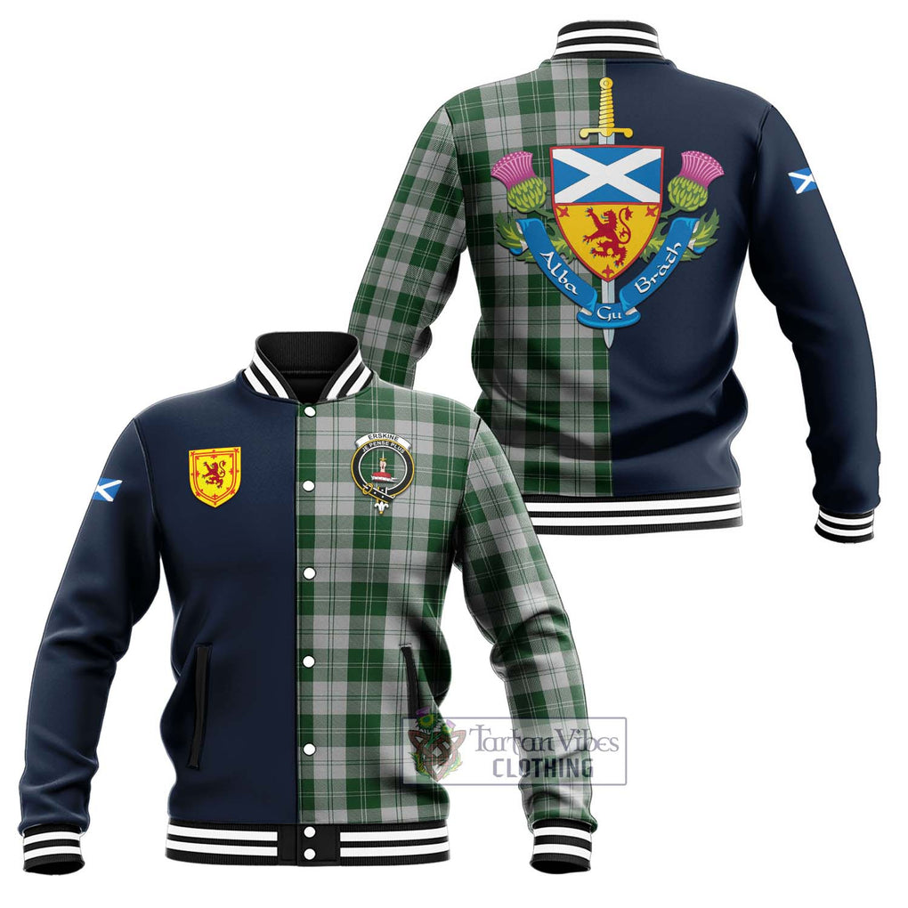 Tartan Vibes Clothing Erskine Green Tartan Baseball Jacket with Scottish Lion Royal Arm Half Style