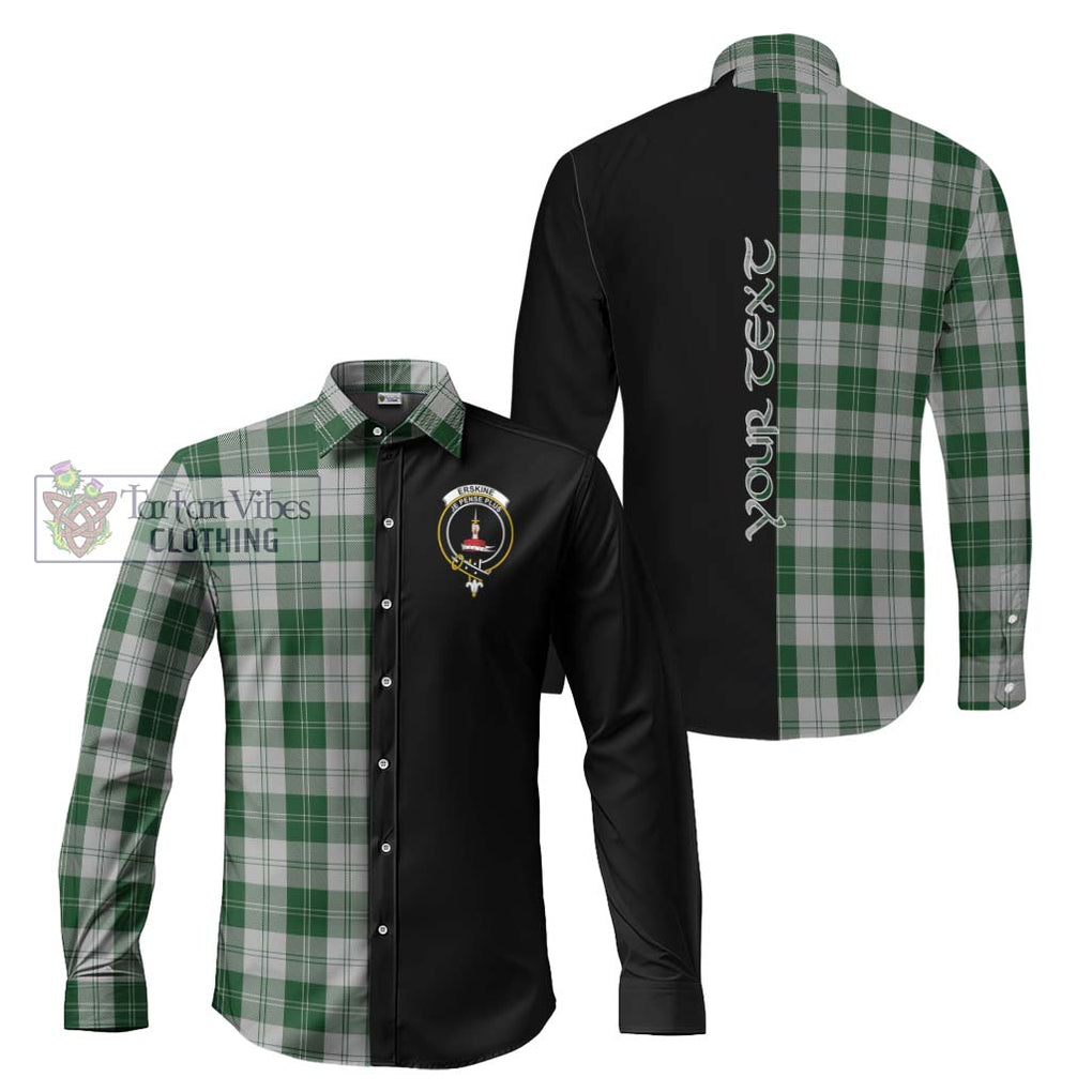 Erskine Green Tartan Long Sleeve Button Shirt with Family Crest and Half Of Me Style Men's Shirt S - Tartanvibesclothing Shop