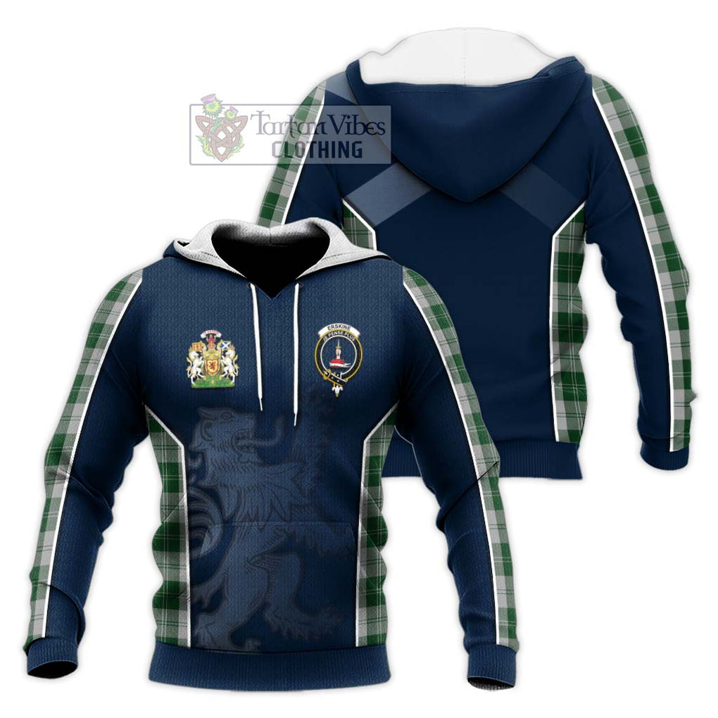 Erskine Green Tartan Knitted Hoodie with Family Crest and Lion Rampant Vibes Sport Style Unisex Knitted Pullover Hoodie - Tartan Vibes Clothing