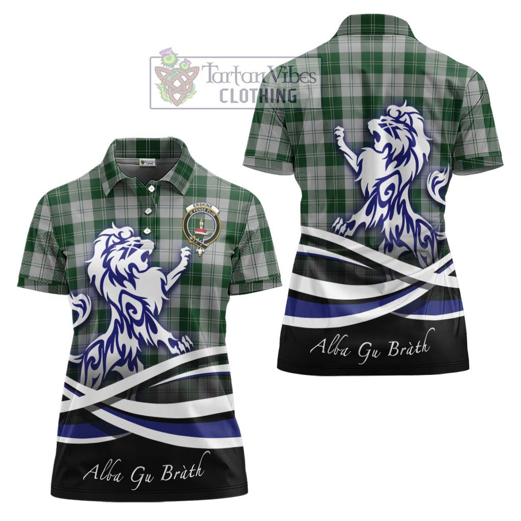 Erskine Green Tartan Women's Polo Shirt with Alba Gu Brath Regal Lion Emblem Women - Tartanvibesclothing Shop