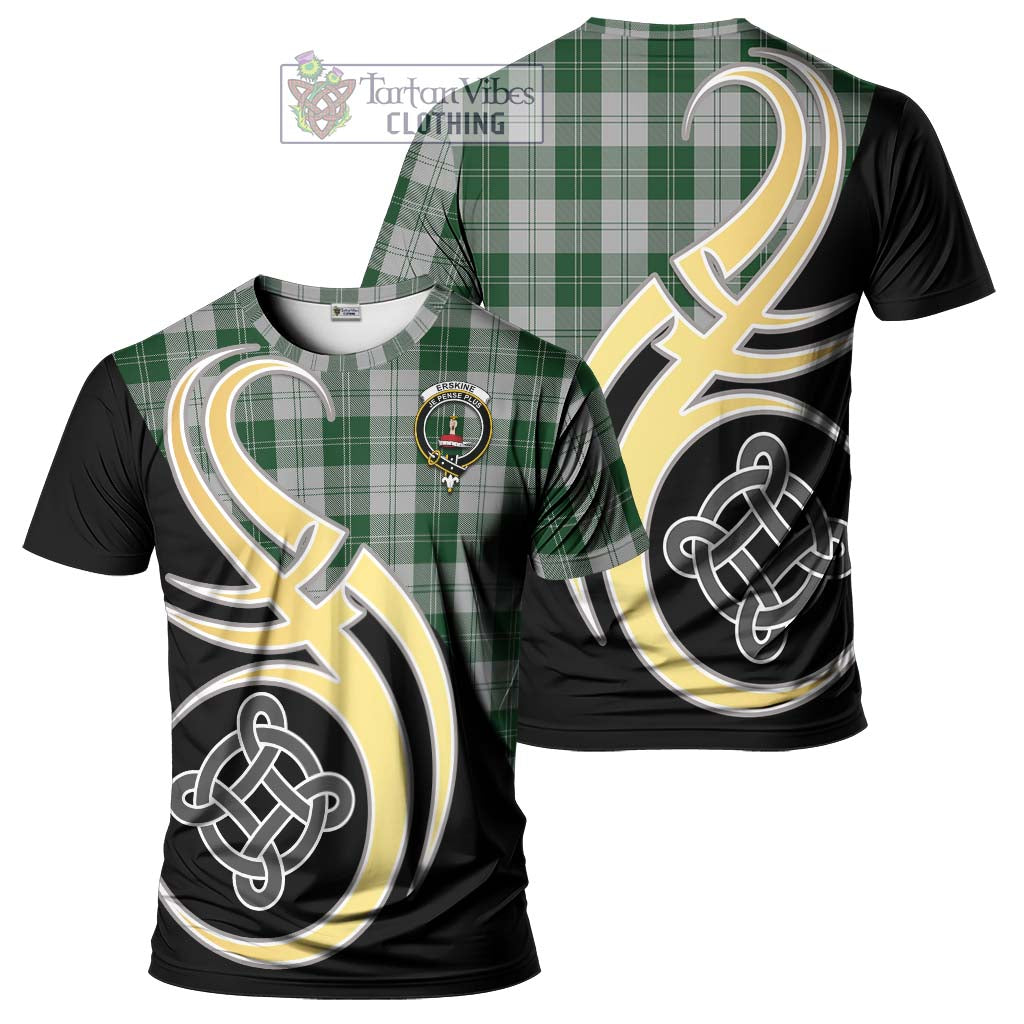 Tartan Vibes Clothing Erskine Green Tartan T-Shirt with Family Crest and Celtic Symbol Style