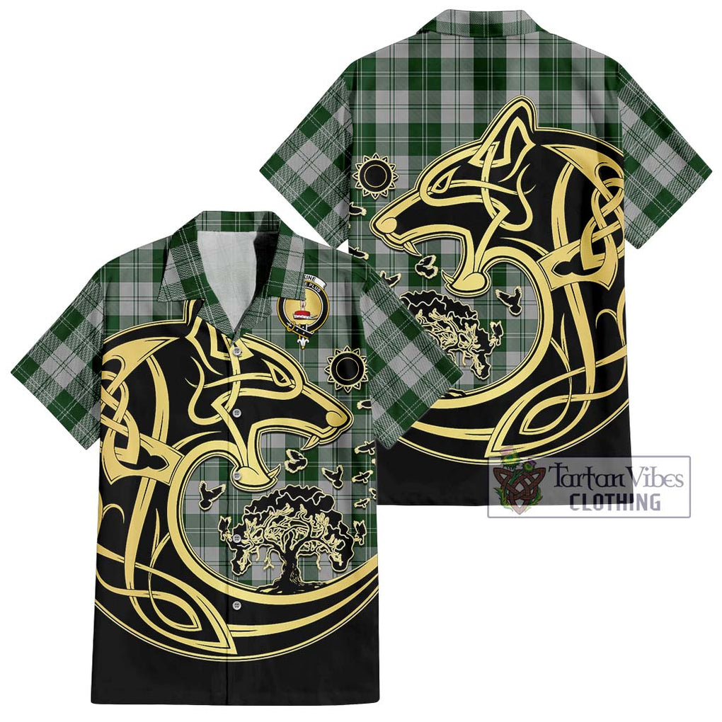 Erskine Green Tartan Short Sleeve Button Shirt with Family Crest Celtic Wolf Style Kid - Tartan Vibes Clothing