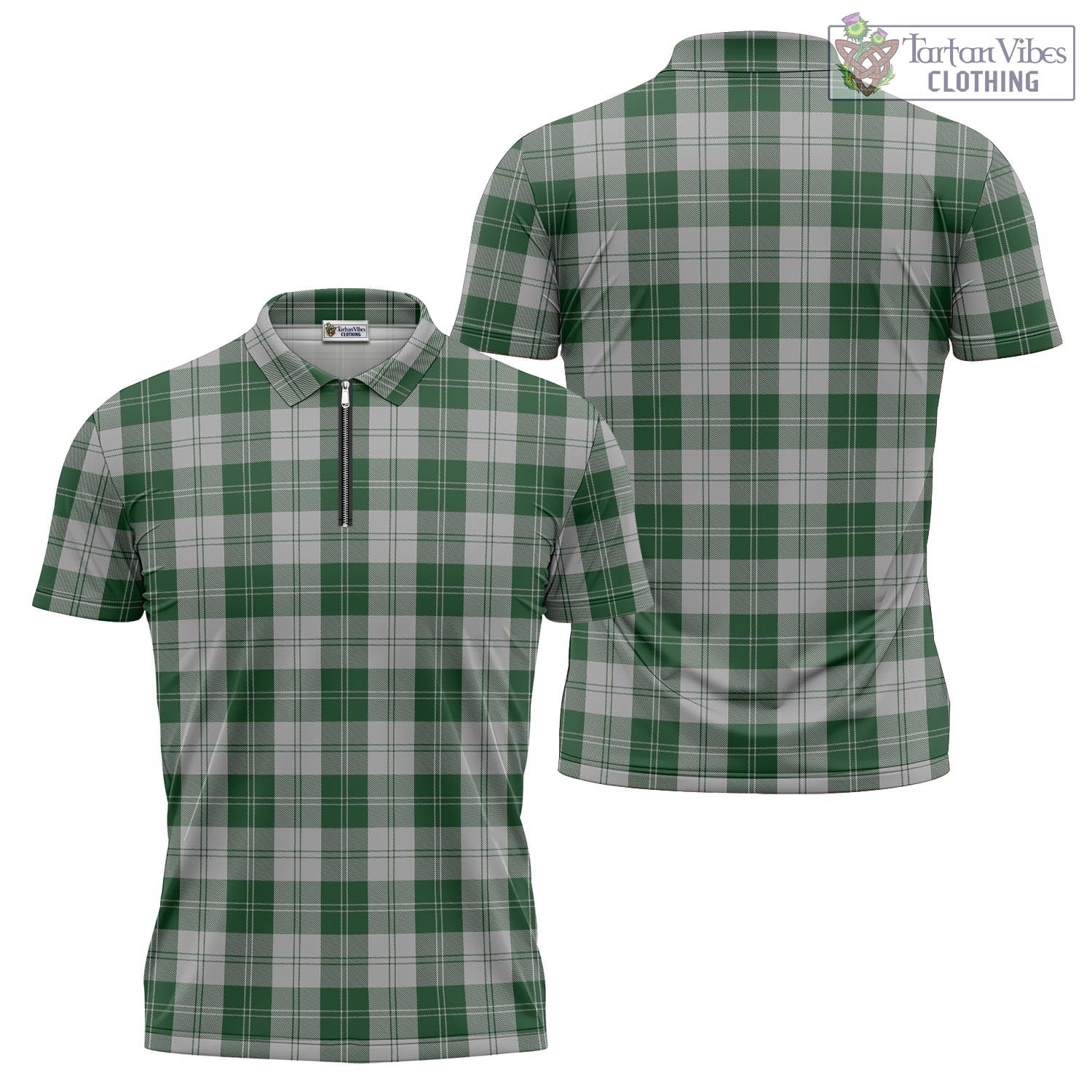 Tartan Vibes Clothing Erskine Green Tartan Zipper Polo Shirt