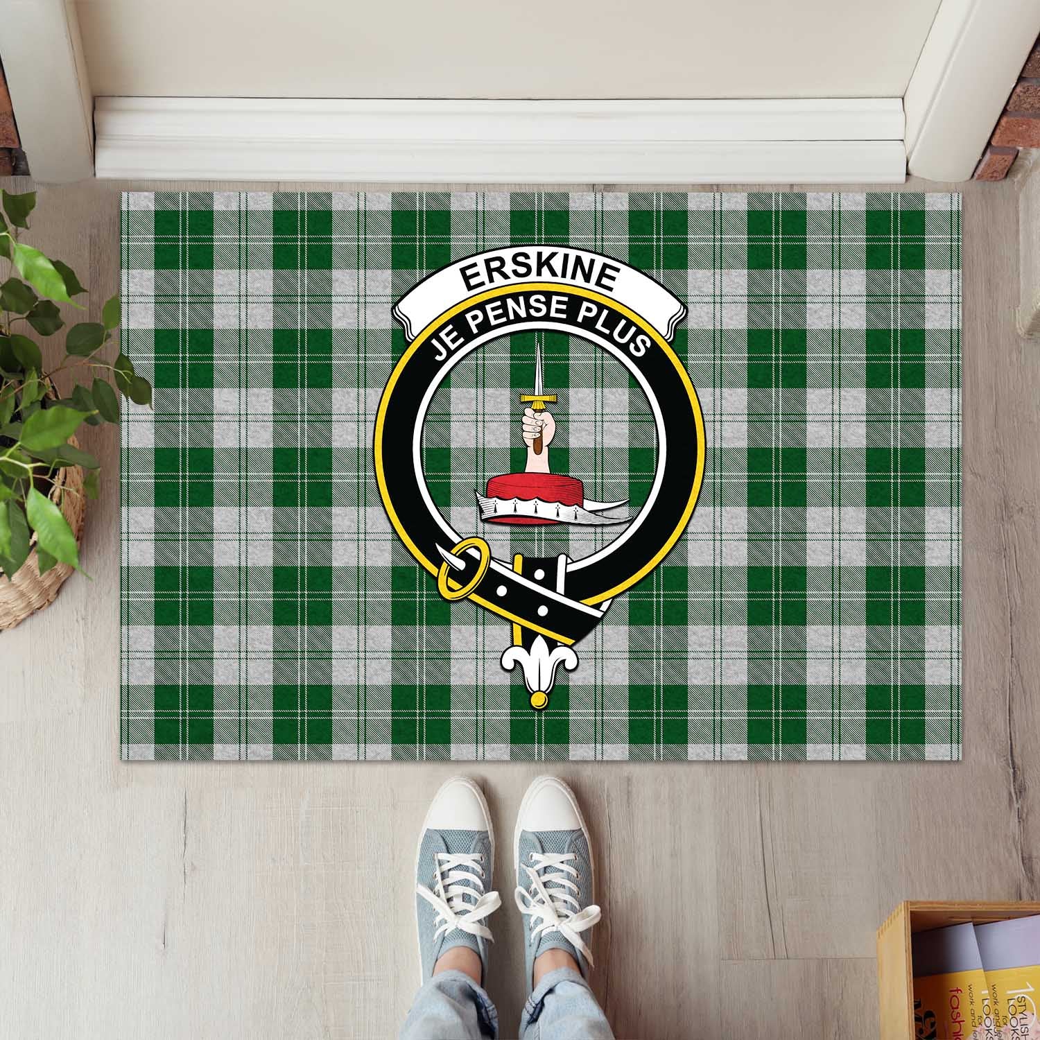 Erskine Green Tartan Door Mat with Family Crest - Tartanvibesclothing