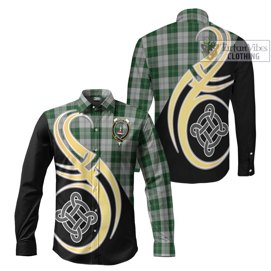 Erskine Green Tartan Long Sleeve Button Shirt with Family Crest and Celtic Symbol Style Men's Shirt S - Tartan Vibes Clothing