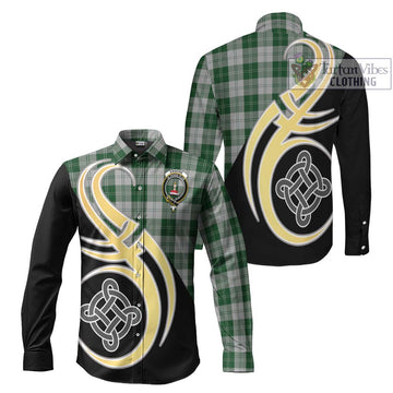 Erskine Green Tartan Long Sleeve Button Shirt with Family Crest and Celtic Symbol Style