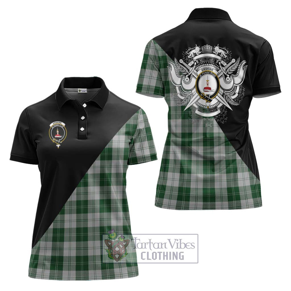 Erskine Green Tartan Women's Polo Shirt with Family Crest and Military Logo Style Women - Tartanvibesclothing Shop