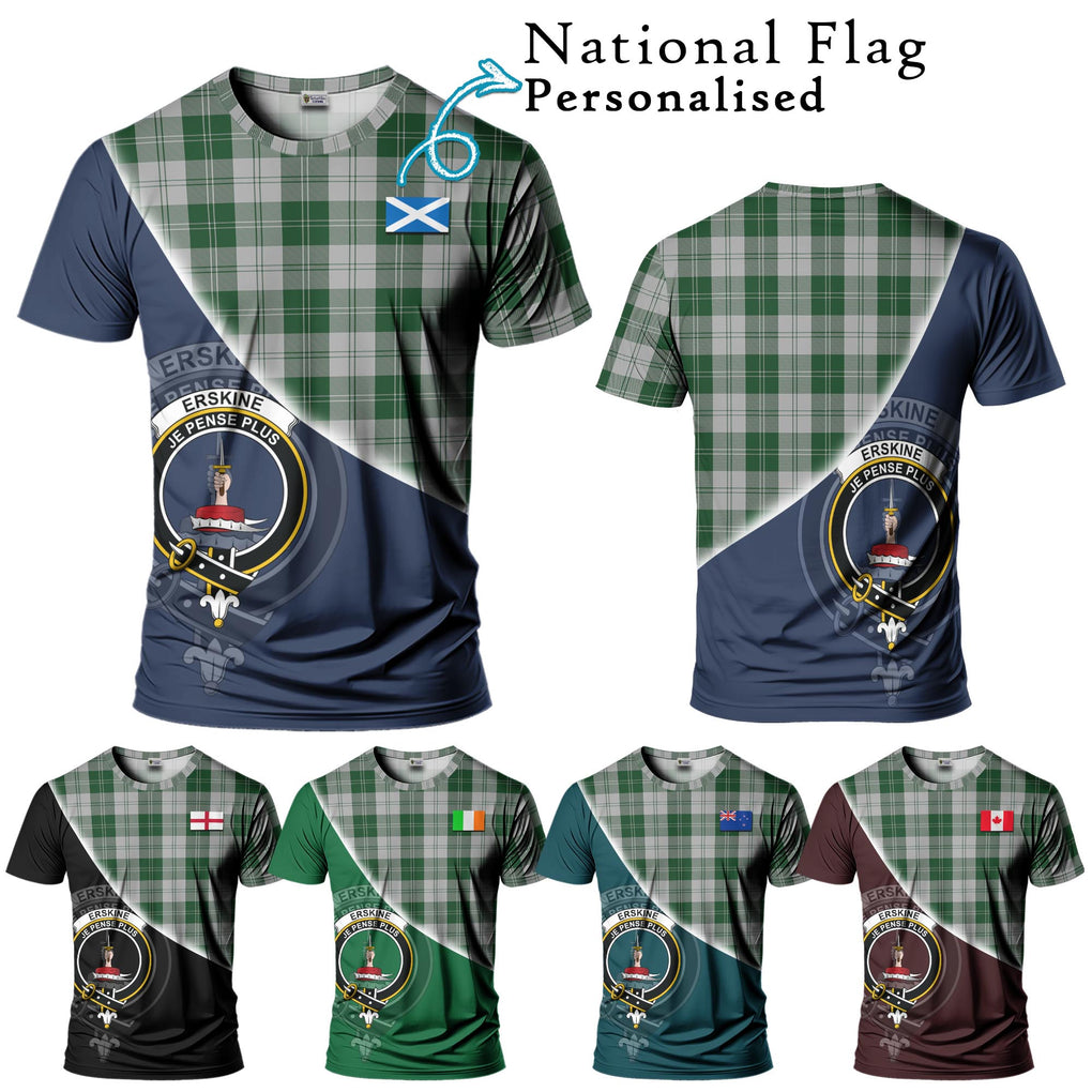 Erskine Green Tartan T-Shirt with Personalised National Flag and Family Crest Half Style Kid's Shirt - Tartanvibesclothing Shop