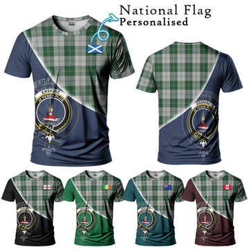 Erskine Green Tartan T-Shirt with Personalised National Flag and Family Crest Half Style