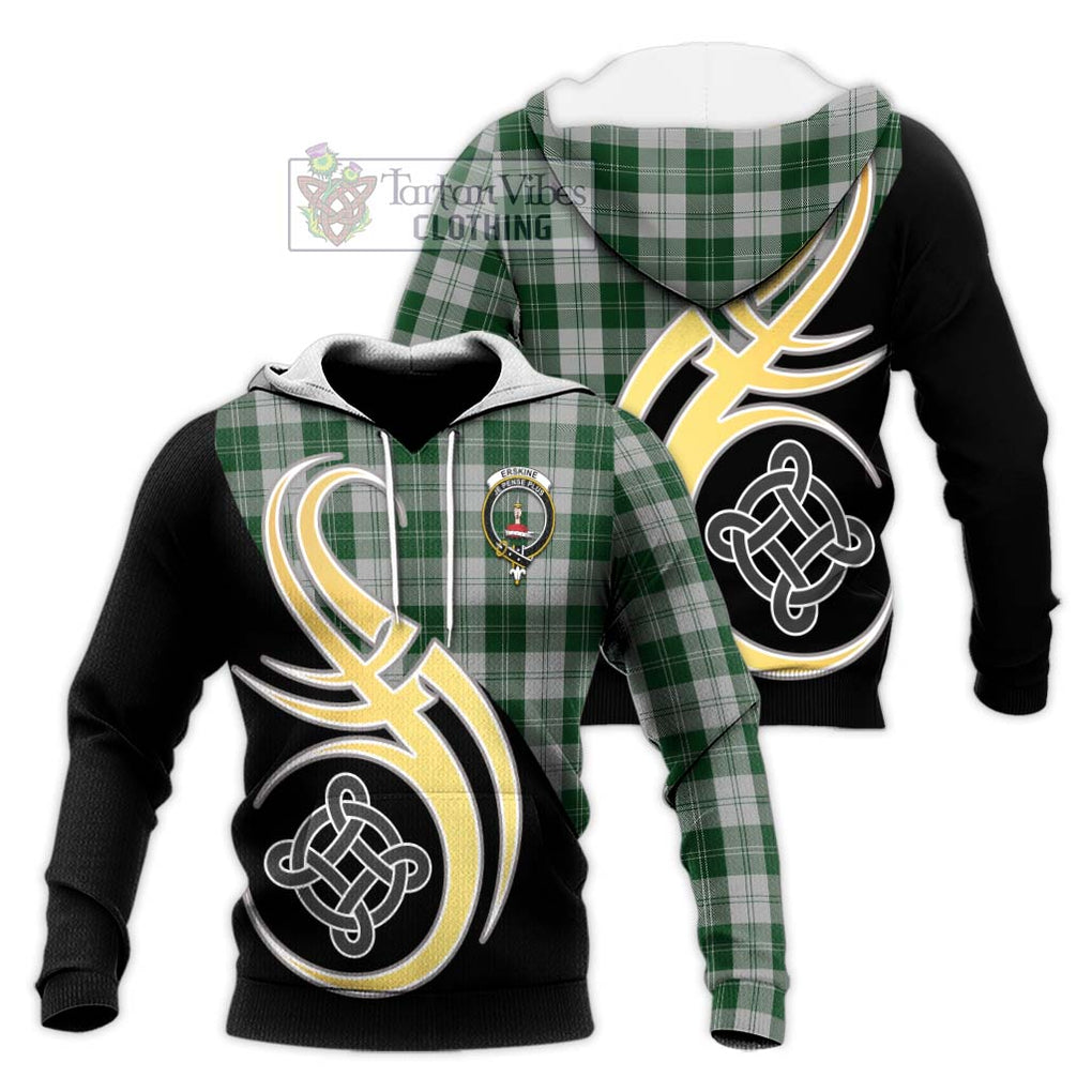 Erskine Green Tartan Knitted Hoodie with Family Crest and Celtic Symbol Style Unisex Knitted Pullover Hoodie - Tartan Vibes Clothing