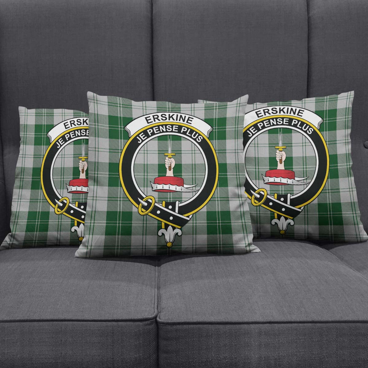 Erskine Green Tartan Pillow Cover with Family Crest Square Pillow Cover - Tartanvibesclothing