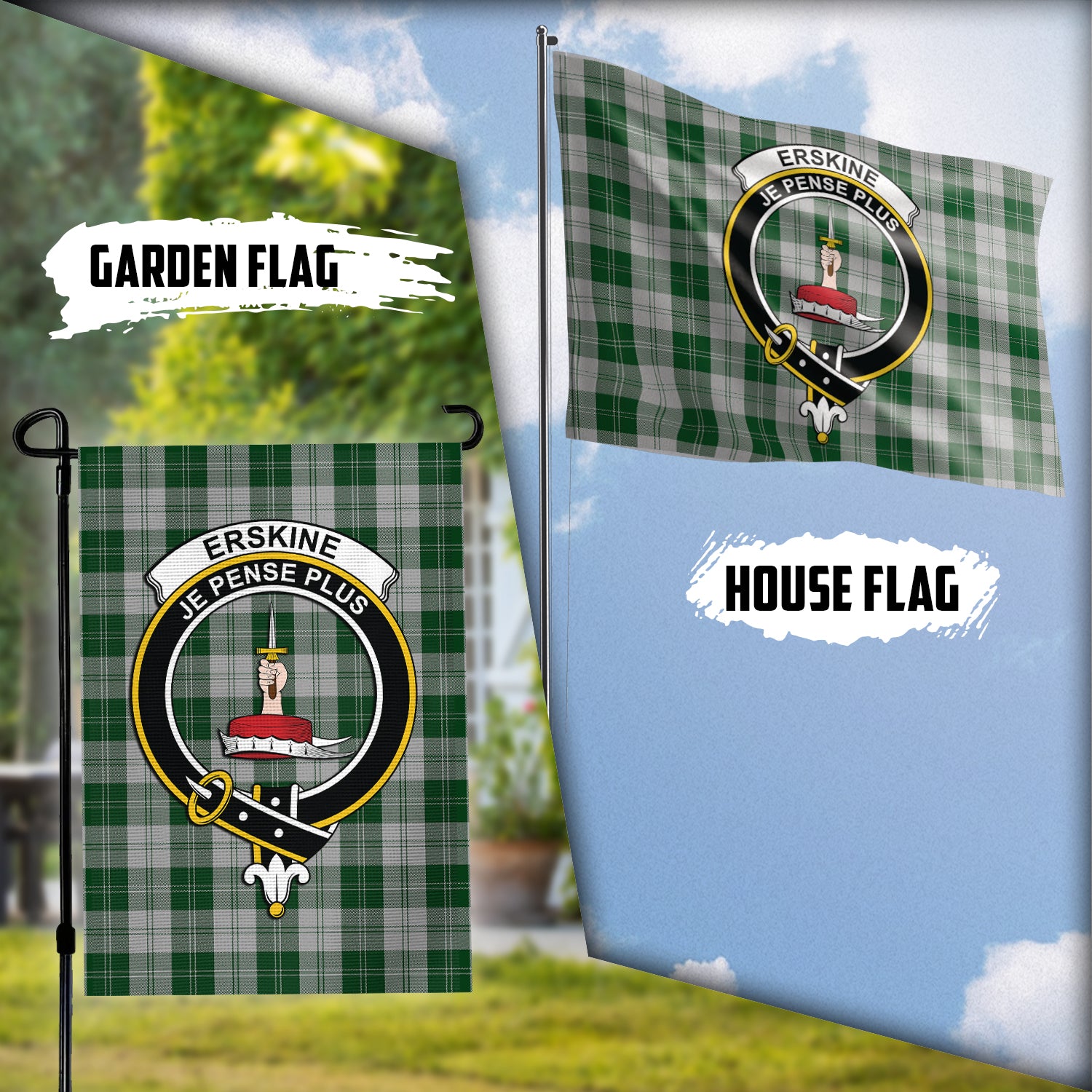 Erskine Green Tartan Flag with Family Crest Garden Flag (Vertical) - Tartan Vibes Clothing