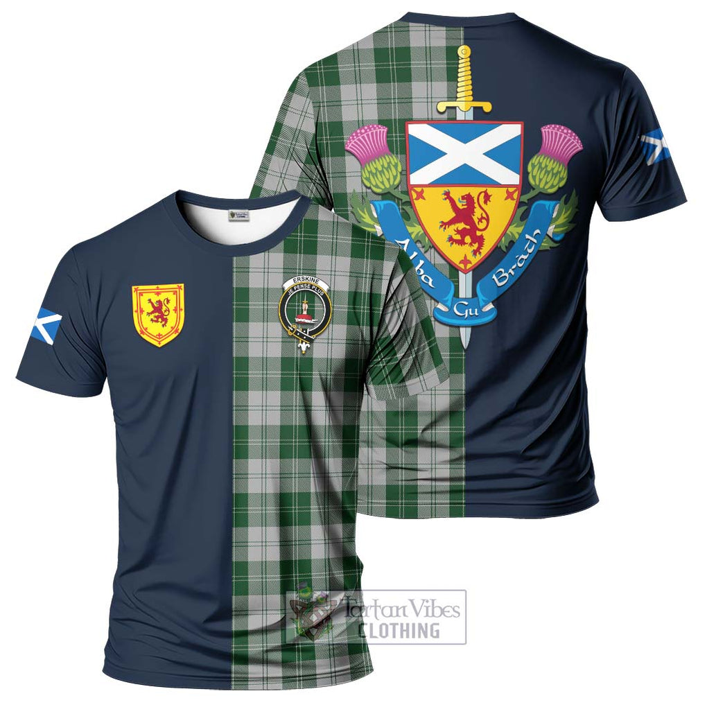 Tartan Vibes Clothing Erskine Green Tartan T-Shirt Alba with Scottish Lion Royal Arm Half Style