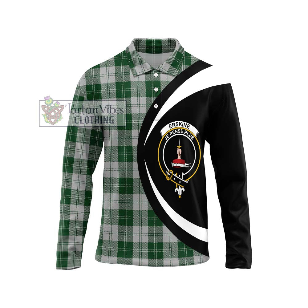 Erskine Green Tartan Long Sleeve Polo Shirt with Family Crest Circle Style Unisex - Tartan Vibes Clothing