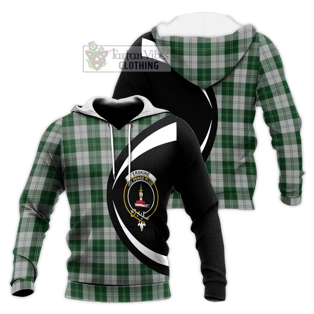 Erskine Green Tartan Knitted Hoodie with Family Crest Circle Style Unisex Knitted Pullover Hoodie - Tartan Vibes Clothing