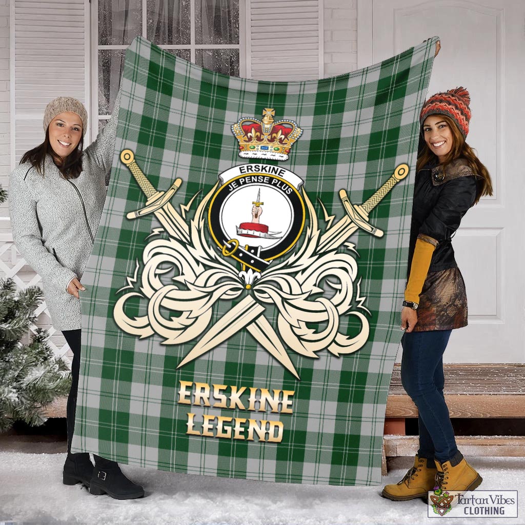 Tartan Vibes Clothing Erskine Green Tartan Blanket with Clan Crest and the Golden Sword of Courageous Legacy