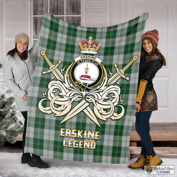 Erskine Green Tartan Blanket with Clan Crest and the Golden Sword of Courageous Legacy