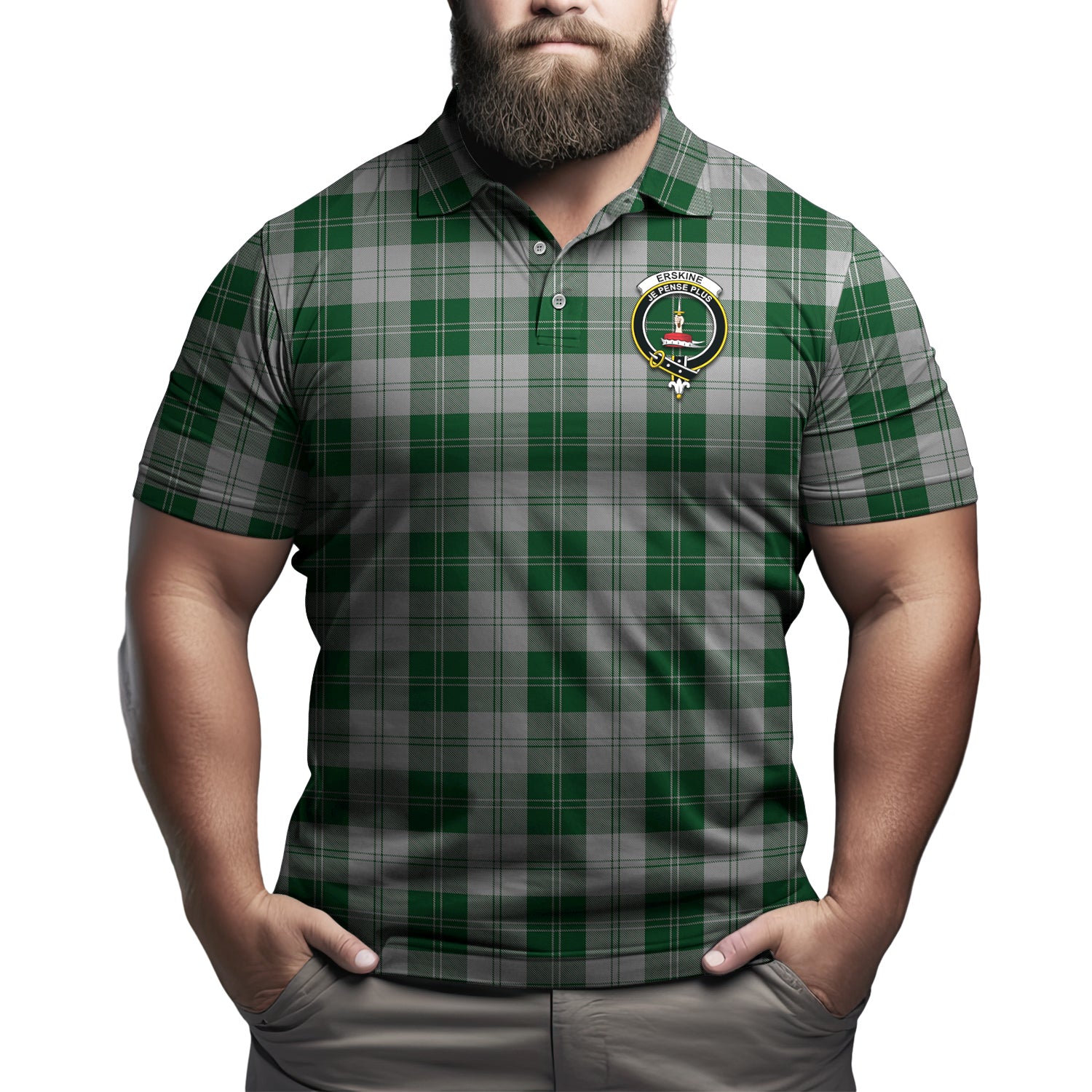 Erskine Green Tartan Men's Polo Shirt with Family Crest Kid - Tartan Vibes Clothing