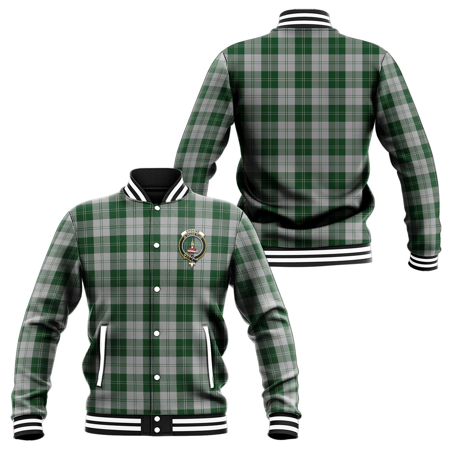 Erskine Green Tartan Baseball Jacket with Family Crest Unisex - Tartan Vibes Clothing