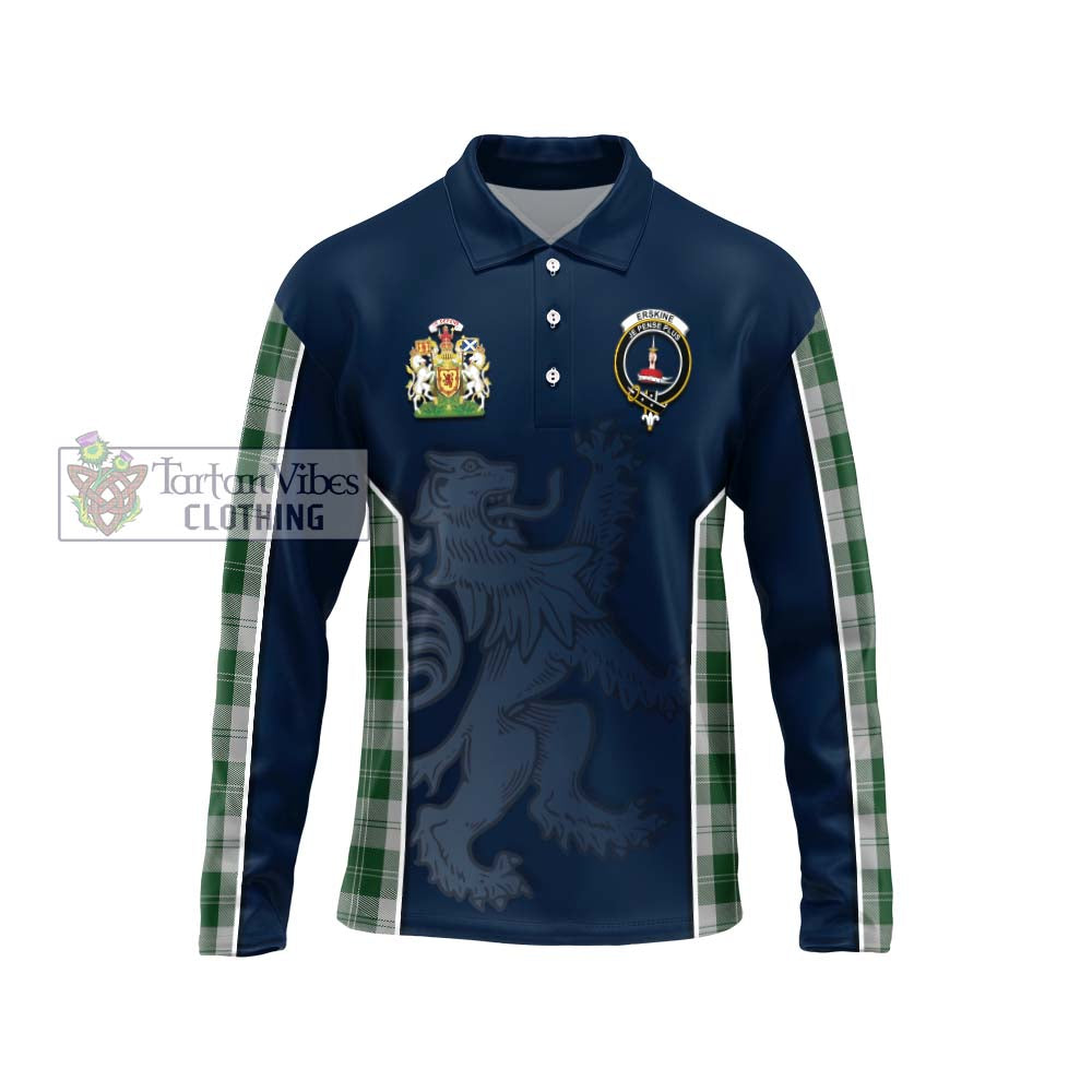 Erskine Green Tartan Long Sleeve Polo Shirt with Family Crest and Lion Rampant Vibes Sport Style Unisex - Tartan Vibes Clothing