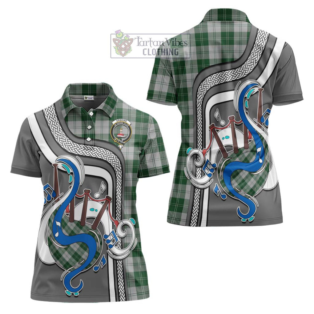 Erskine Green Tartan Women's Polo Shirt with Epic Bagpipe Style Women - Tartanvibesclothing Shop