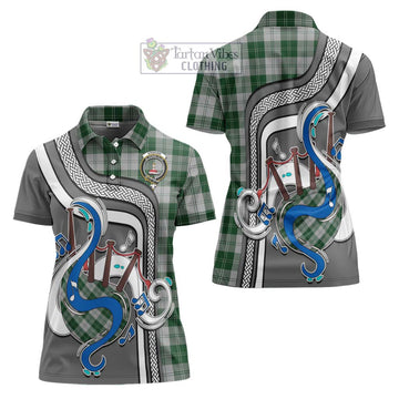 Erskine Green Tartan Women's Polo Shirt with Epic Bagpipe Style