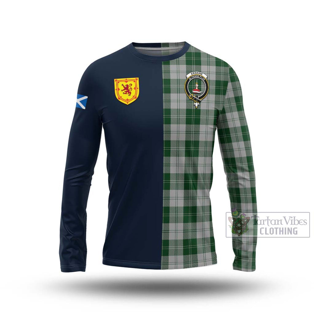 Tartan Vibes Clothing Erskine Green Tartan Long Sleeve T-Shirt with Scottish Lion Royal Arm Half Style