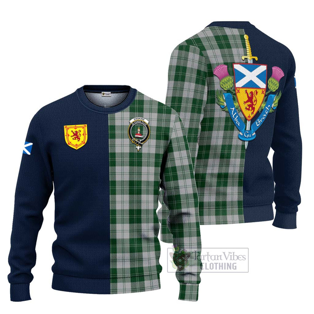 Tartan Vibes Clothing Erskine Green Tartan Knitted Sweater with Scottish Lion Royal Arm Half Style