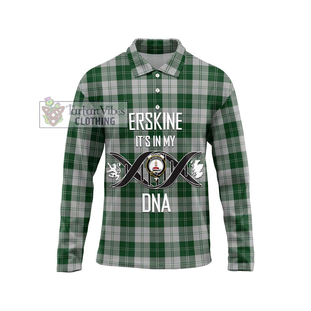 Erskine Green Tartan Long Sleeve Polo Shirt with Family Crest DNA In Me Style Unisex - Tartanvibesclothing Shop