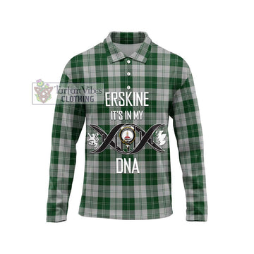 Erskine Green Tartan Long Sleeve Polo Shirt with Family Crest DNA In Me Style