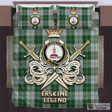 Erskine Green Tartan Bedding Set with Clan Crest and the Golden Sword of Courageous Legacy