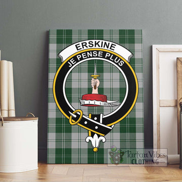 Erskine Green Tartan Canvas Print Wall Art with Family Crest