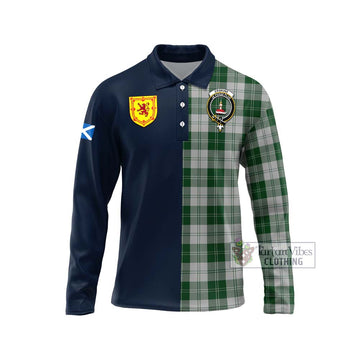 Erskine Green Tartan Long Sleeve Polo Shirt Alba with Scottish Lion Royal Arm Half Style