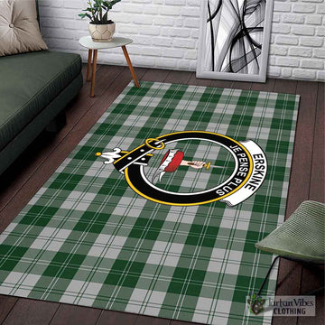 Erskine Green Tartan Area Rug with Family Crest