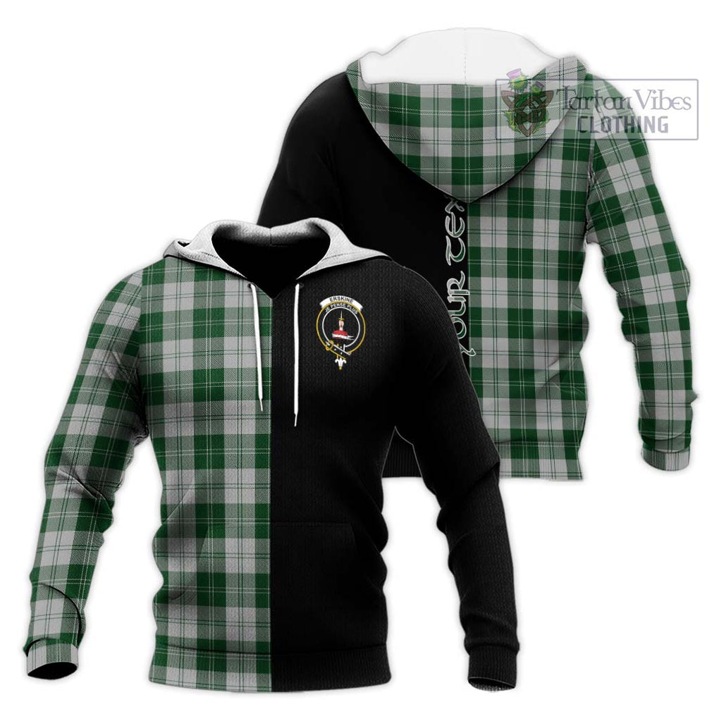 Erskine Green Tartan Knitted Hoodie with Family Crest and Half Of Me Style Unisex Knitted Pullover Hoodie - Tartanvibesclothing Shop