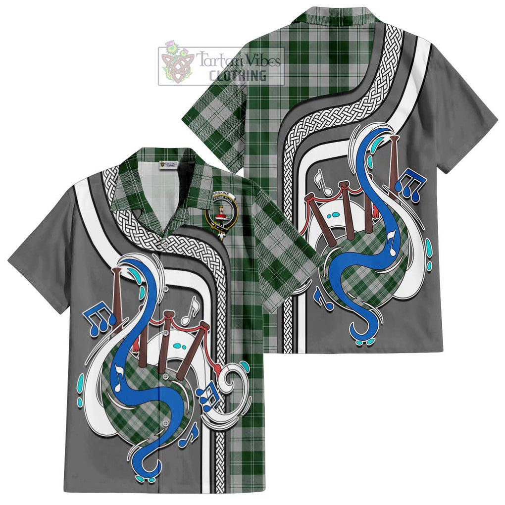 Erskine Green Tartan Short Sleeve Button Shirt with Epic Bagpipe Style Kid - Tartanvibesclothing Shop