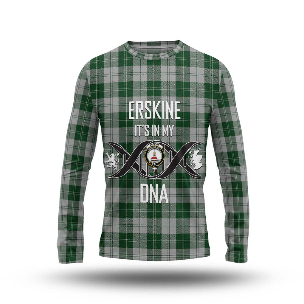 Erskine Green Tartan Long Sleeve T-Shirt with Family Crest DNA In Me Style Unisex - Tartanvibesclothing Shop