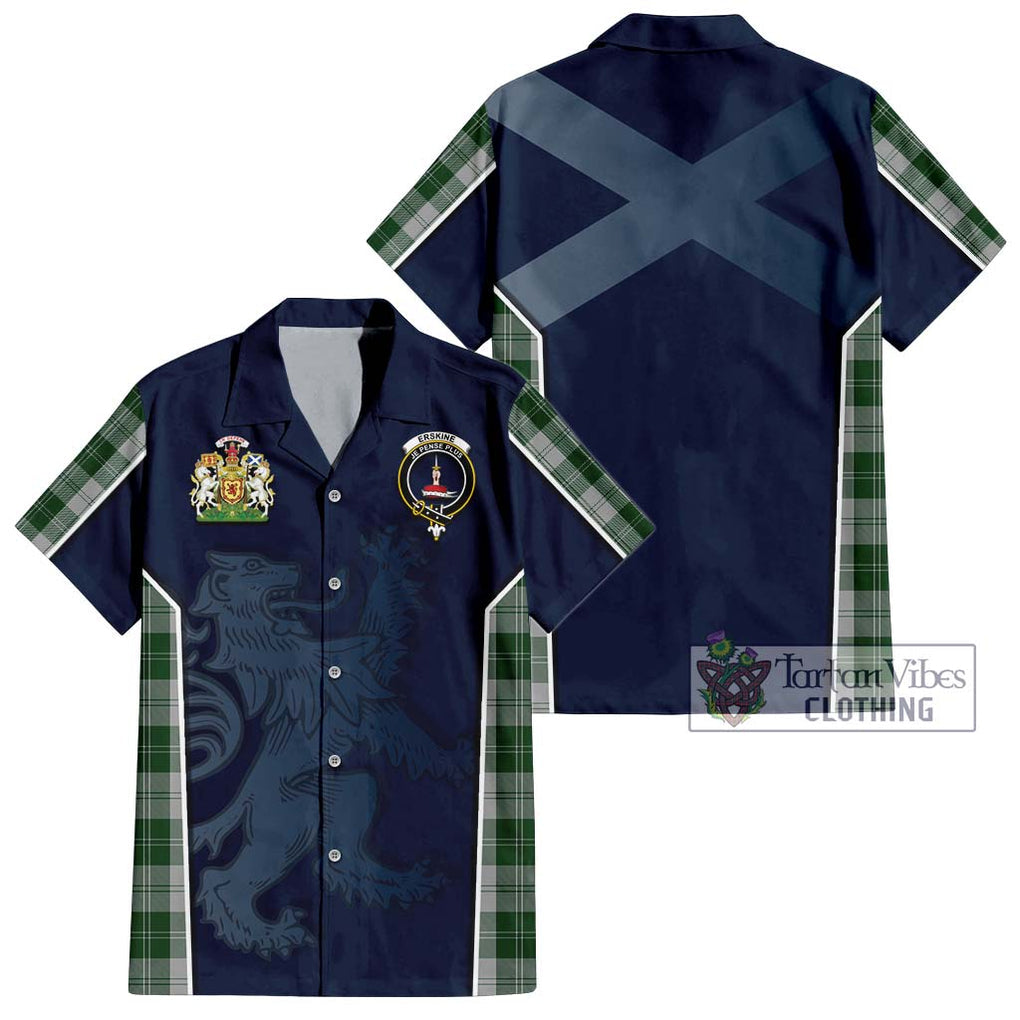 Erskine Green Tartan Short Sleeve Button Shirt with Family Crest and Lion Rampant Vibes Sport Style Kid - Tartan Vibes Clothing