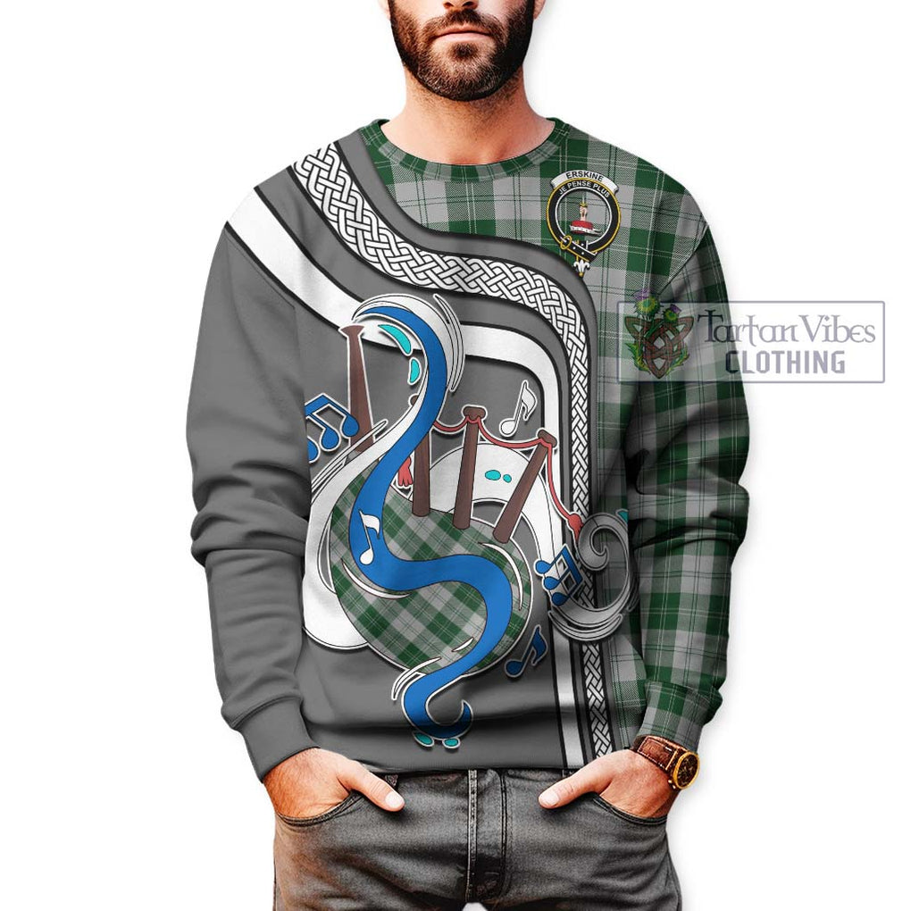 Erskine Green Tartan Sweatshirt with Epic Bagpipe Style Unisex - Tartanvibesclothing Shop